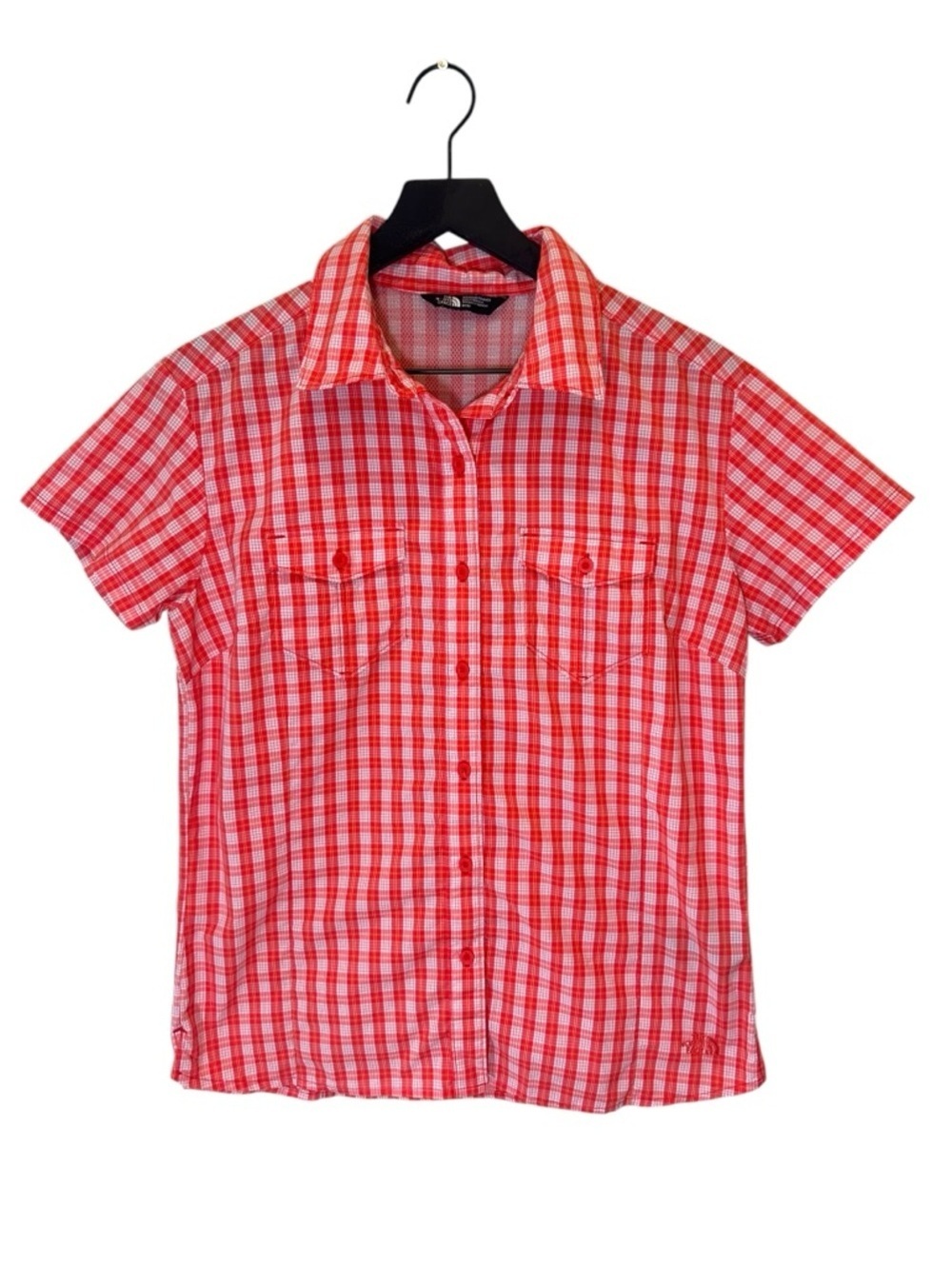 The North Face White and Red Plaid Short Sleeve Button Up Shirt